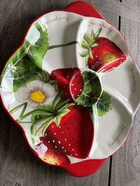 Vintage 1990s Pier 1 Imports Strawberry Hand Painted Large Serving Platter